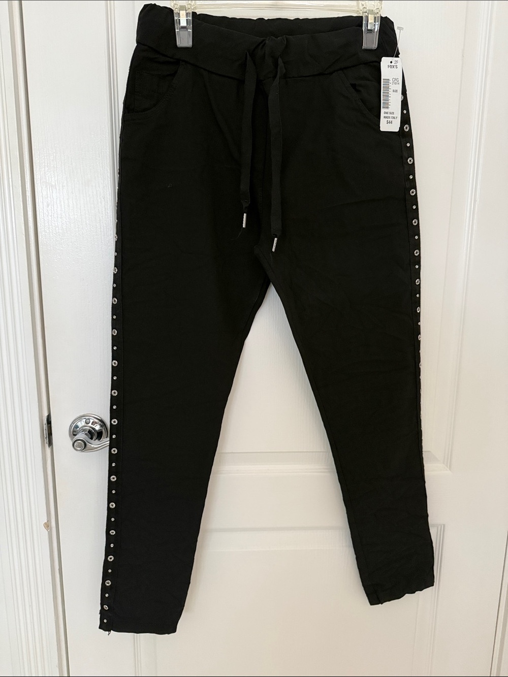MADE IN ITALY Black Drawstring Joggers with Side Stud Detail
